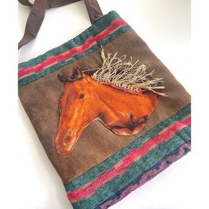 Vintage Cowgirl Horse Quilted Western Bohemian Tote Bag with Patterned Interior